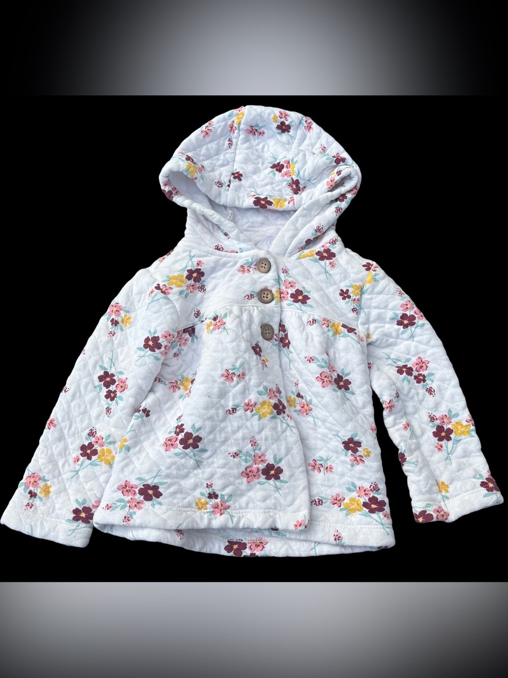 Quilted Hooded Jacket- White w/ Floral Design